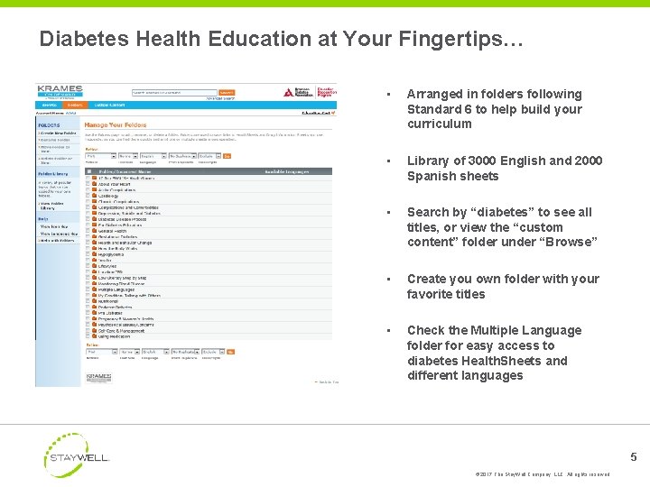 Diabetes Health Education at Your Fingertips… • Arranged in folders following Standard 6 to