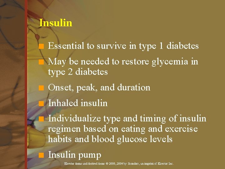 Insulin n Essential to survive in type 1 diabetes n May be needed to