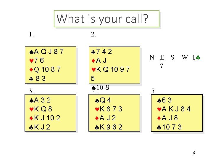 What is your call? 1. 2. A Q J 8 7 7 6 Q