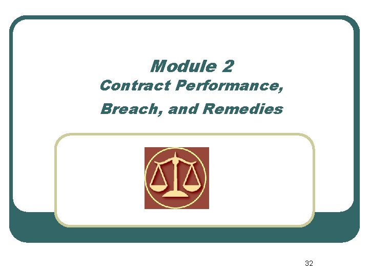 Module 2 Contract Performance, Breach, and Remedies 32 