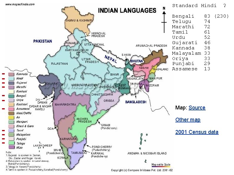 Standard Hindi Bengali Telugu Marathi Tamil Urdu Gujarati Kannada Malayalam Oriya Punjabi Assamese ?