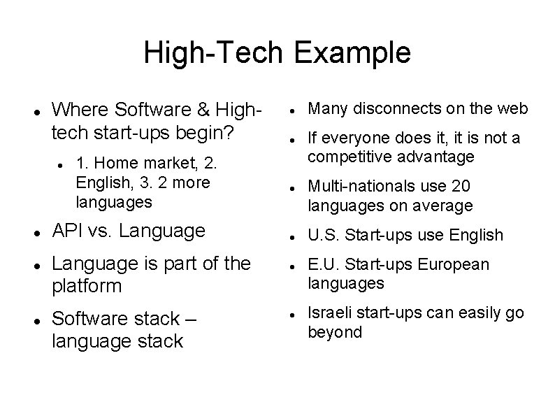 High-Tech Example Where Software & Hightech start-ups begin? 1. Home market, 2. English, 3.