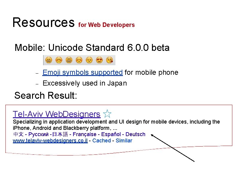 Resources for Web Developers Mobile: Unicode Standard 6. 0. 0 beta Emoji symbols supported