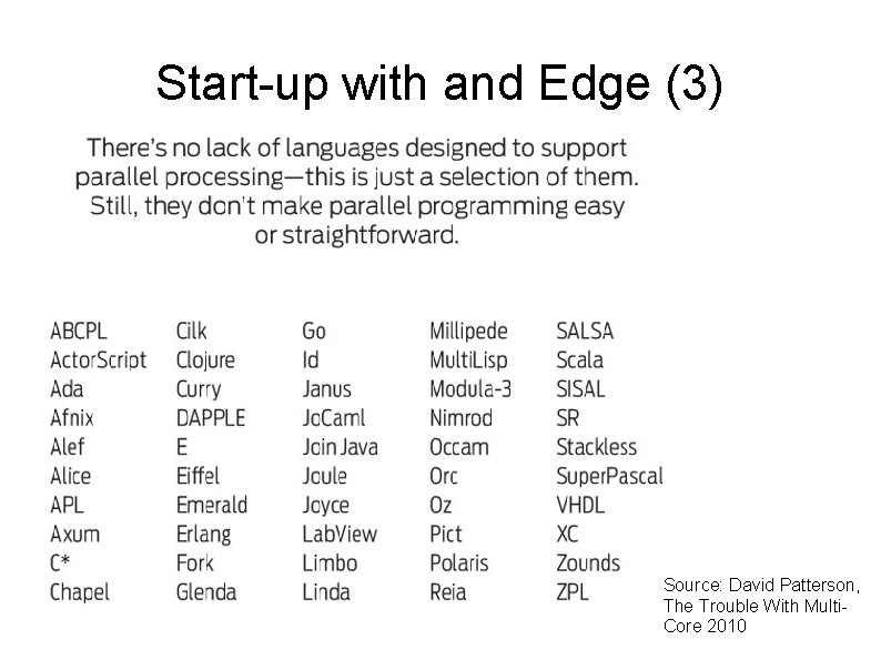 Start-up with and Edge (3) Source: David Patterson, The Trouble With Multi. Core 2010