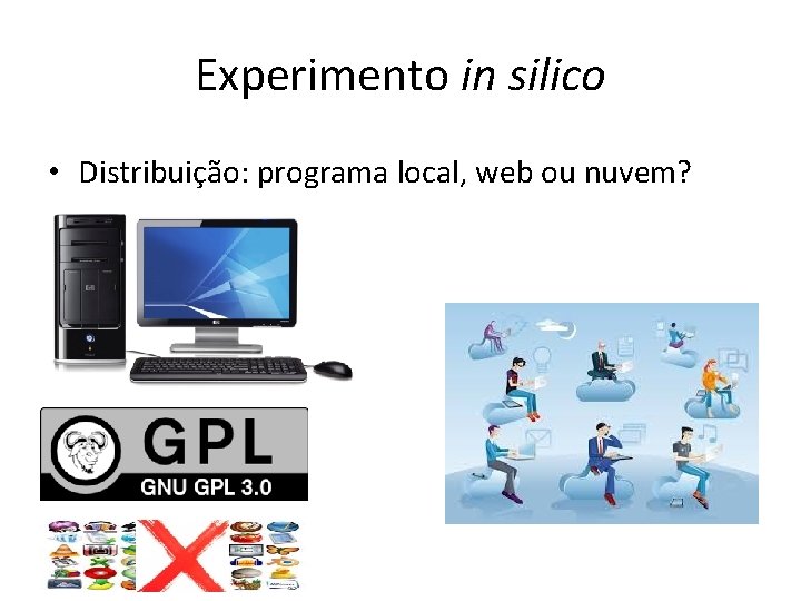 Experimento in silico • Distribuição: programa local, web ou nuvem? 