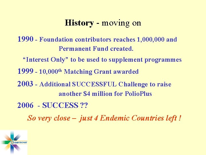 History - moving on 1990 - Foundation contributors reaches 1, 000 and Permanent Fund