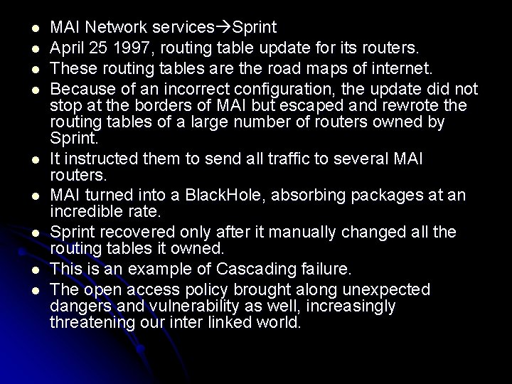 l l l l l MAI Network services Sprint April 25 1997, routing table