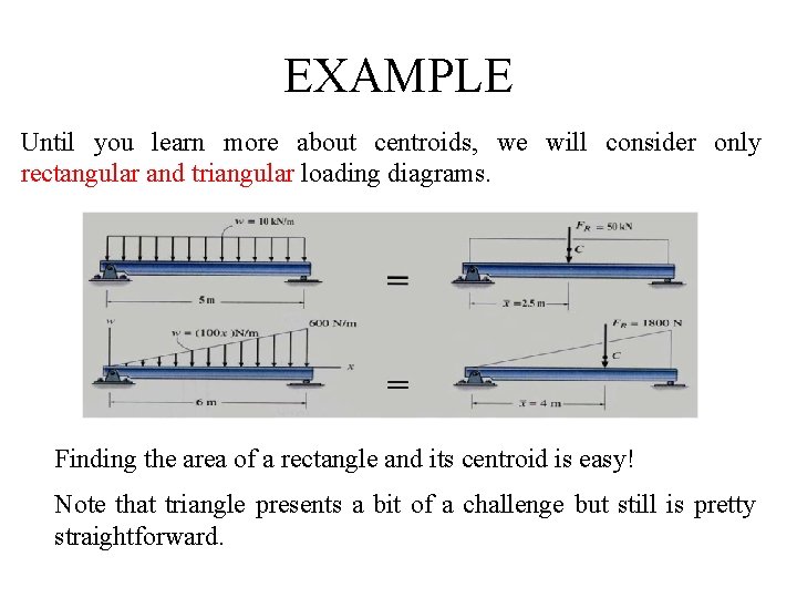 EXAMPLE Until you learn more about centroids, we will consider only rectangular and triangular