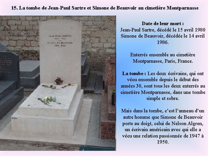 15. La tombe de Jean-Paul Sartre et Simone de Beauvoir au cimetière Montparnasse Date