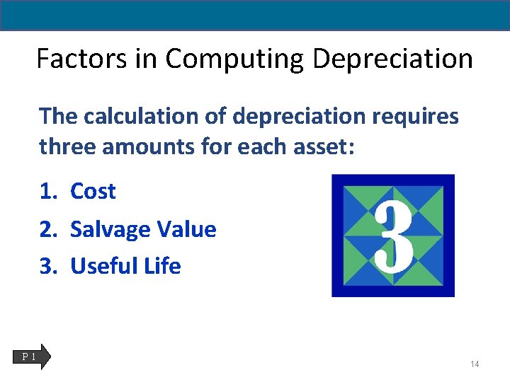 Factors in Computing Depreciation The calculation of depreciation requires three amounts for each asset: