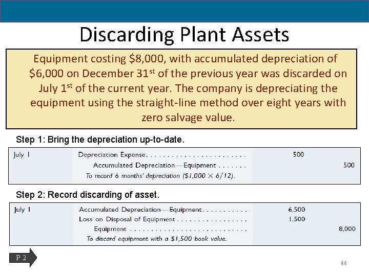 Discarding Plant Assets Equipment costing $8, 000, with accumulated depreciation of $6, 000 on