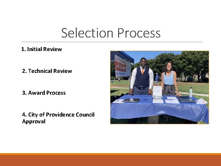 Selection Process 1. Initial Review 2. Technical Review 3. Award Process 4. City of