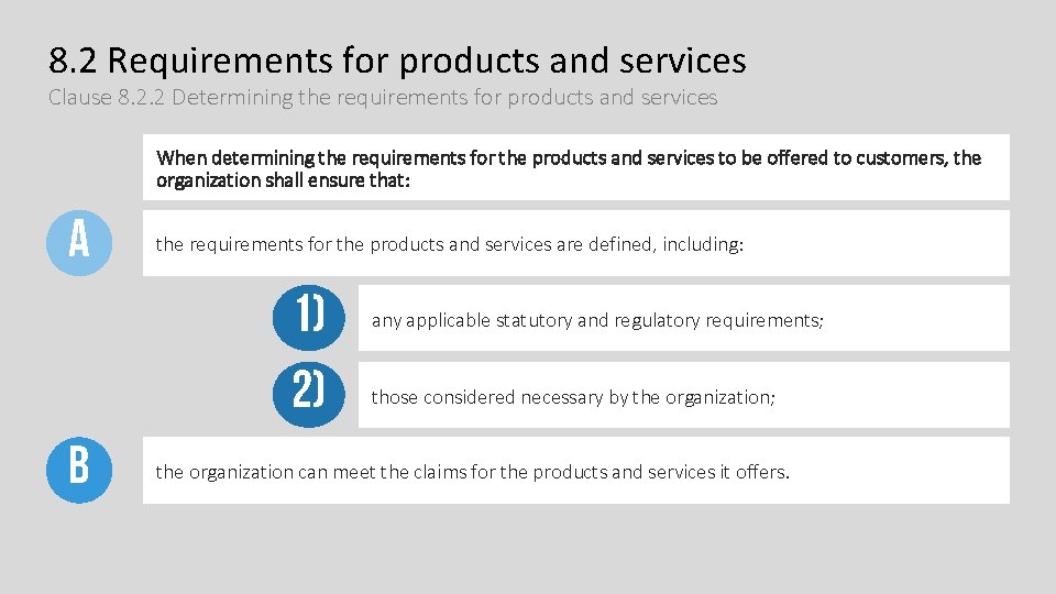 8. 2 Requirements for products and services Clause 8. 2. 2 Determining the requirements 8. 2 Requirements for products and services Clause 8. 2. 2 Determining the requirements