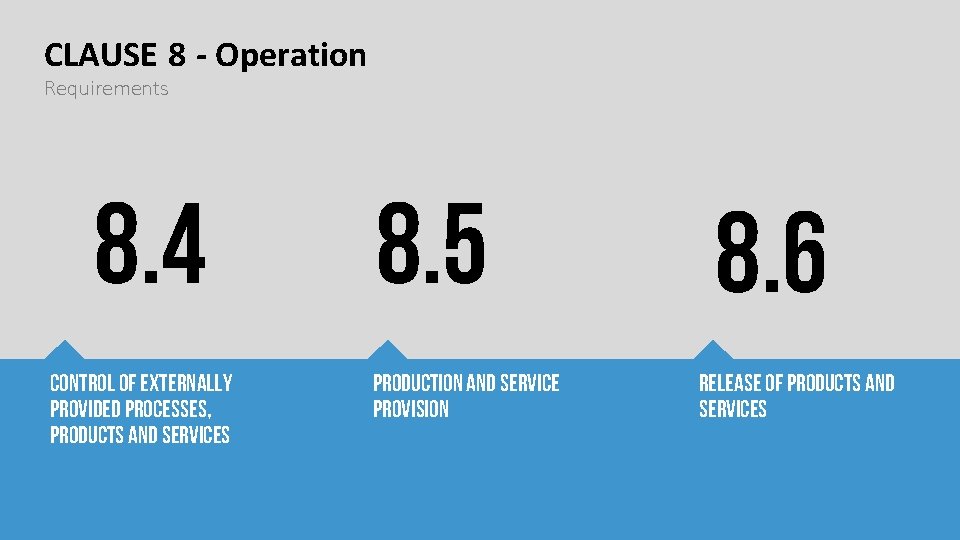 CLAUSE 8 - Operation Requirements 8. 4 Control of externally provided processes, products and CLAUSE 8 - Operation Requirements 8. 4 Control of externally provided processes, products and