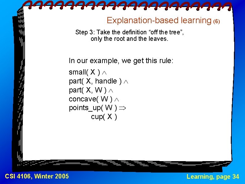 Explanation-based learning (6) Step 3: Take the definition “off the tree”, only the root