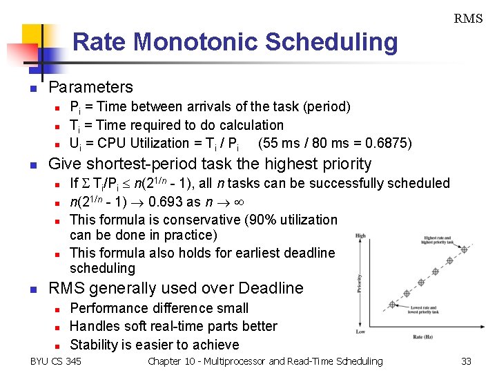RMS Rate Monotonic Scheduling n Parameters n n Give shortest-period task the highest priority