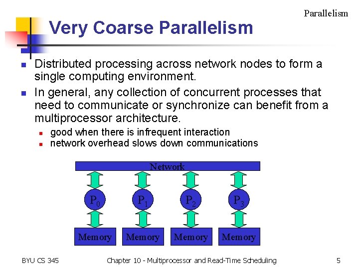 Very Coarse Parallelism n n Parallelism Distributed processing across network nodes to form a
