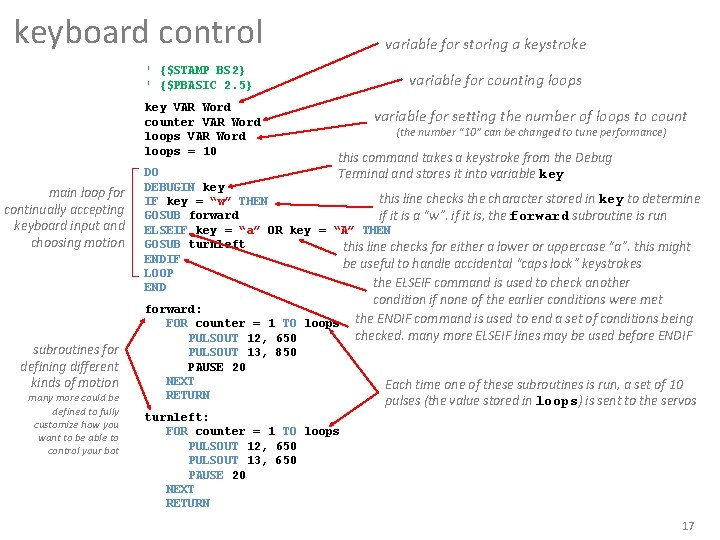 keyboard control variable for storing a keystroke ' {$STAMP BS 2} ' {$PBASIC 2.
