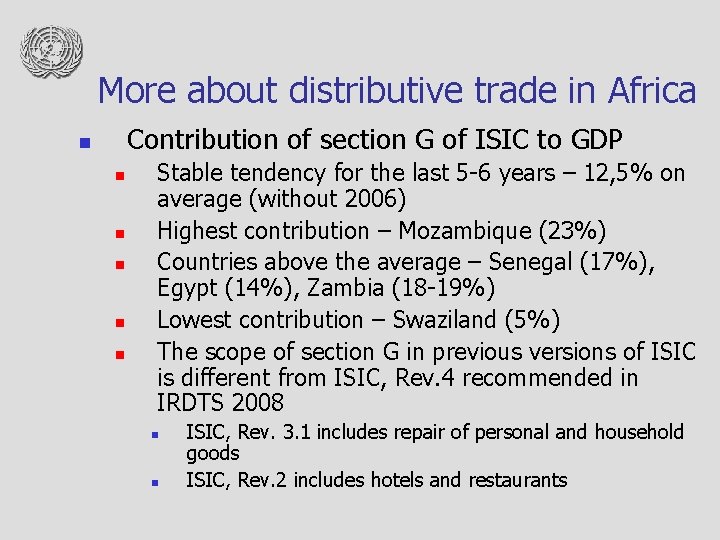 More about distributive trade in Africa Contribution of section G of ISIC to GDP