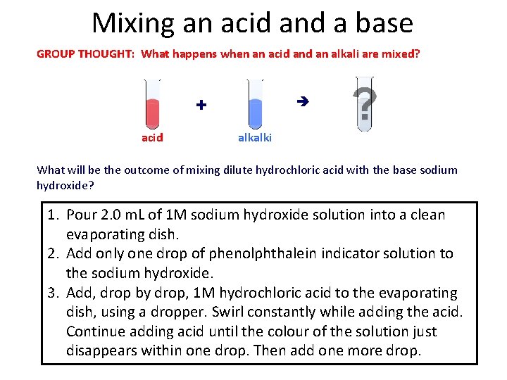 Mixing an acid and a base GROUP THOUGHT: What happens when an acid an