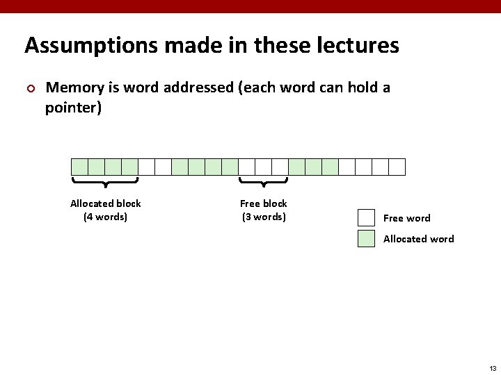Assumptions made in these lectures ¢ Memory is word addressed (each word can hold
