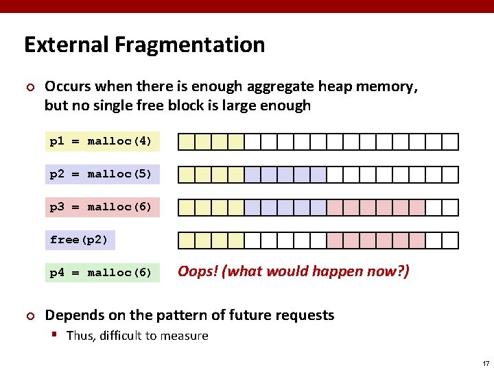 External Fragmentation ¢ Occurs when there is enough aggregate heap memory, but no single