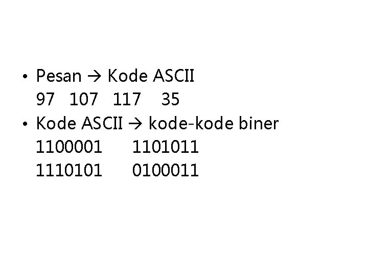  • Pesan Kode ASCII 97 107 117 35 • Kode ASCII kode-kode biner