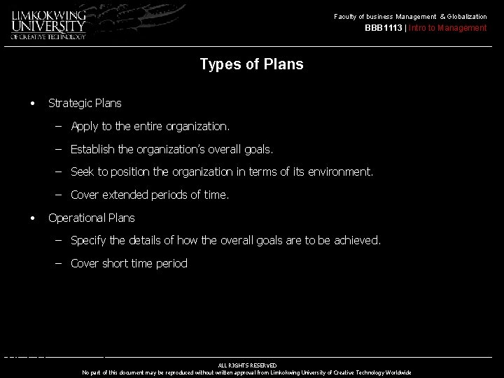 Faculty of business Management & Globalization BBB 1113 | Intro to Management Types of