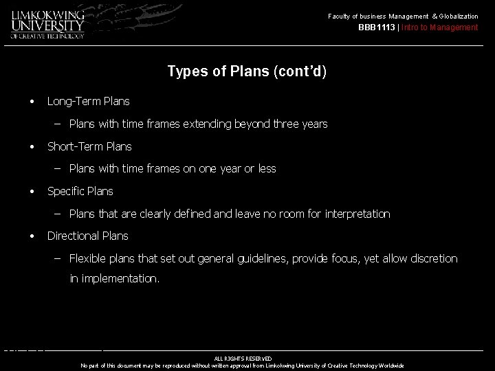 Faculty of business Management & Globalization BBB 1113 | Intro to Management Types of