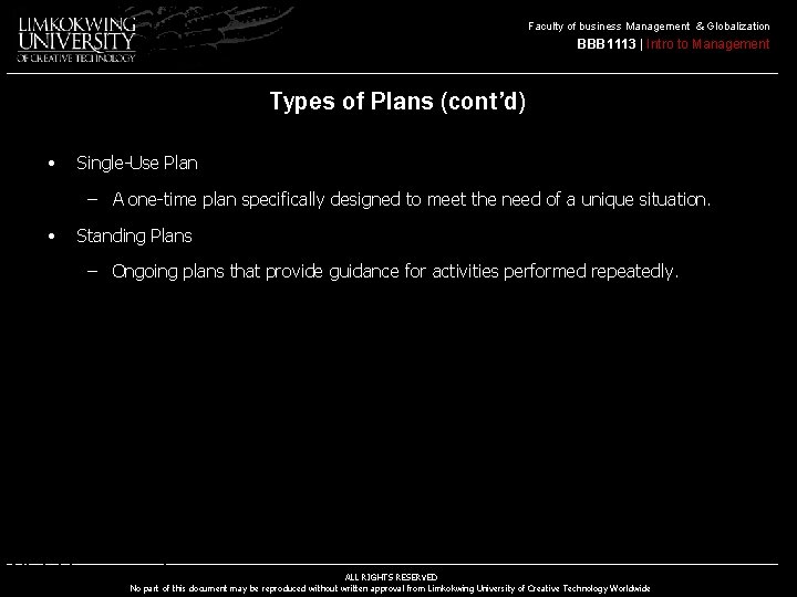 Faculty of business Management & Globalization BBB 1113 | Intro to Management Types of