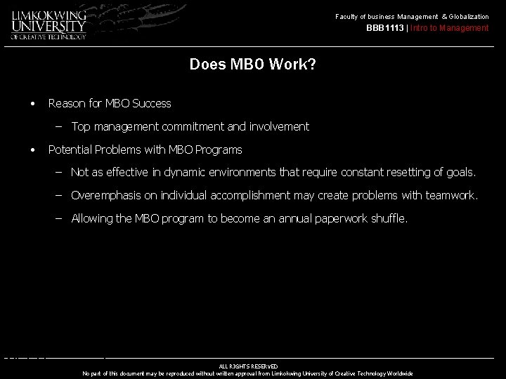 Faculty of business Management & Globalization BBB 1113 | Intro to Management Does MBO