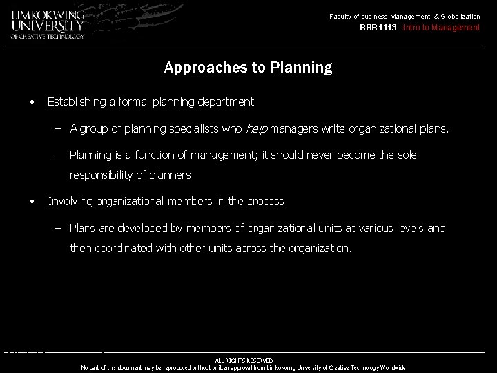 Faculty of business Management & Globalization BBB 1113 | Intro to Management Approaches to