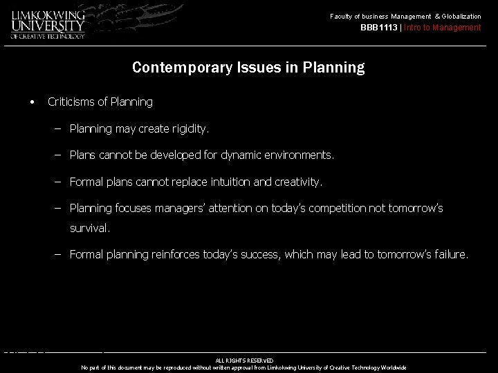 Faculty of business Management & Globalization BBB 1113 | Intro to Management Contemporary Issues