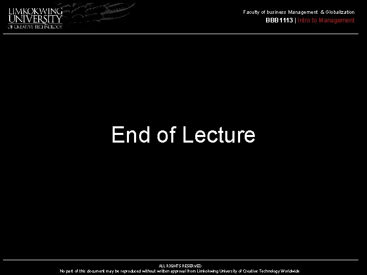 Faculty of business Management & Globalization BBB 1113 | Intro to Management End of