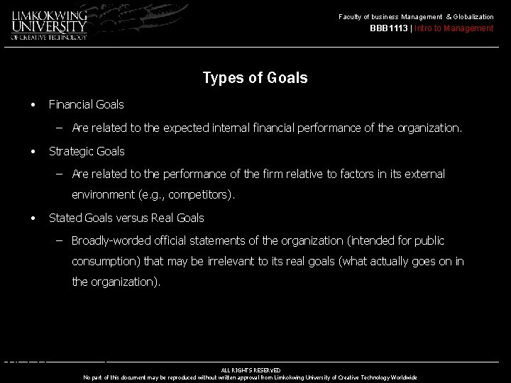 Faculty of business Management & Globalization BBB 1113 | Intro to Management Types of