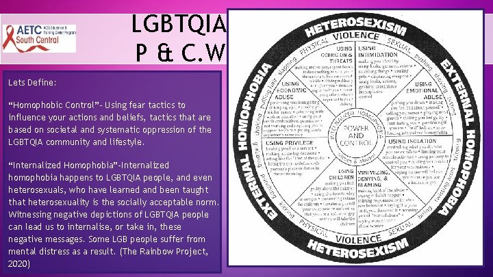 LGBTQIA P & C. W. Lets Define: “Homophobic Control”- Using fear tactics to influence
