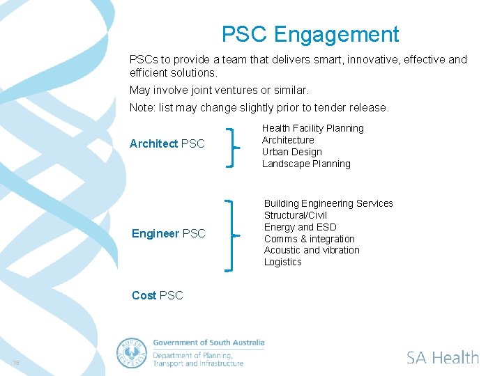 PSC Engagement PSCs to provide a team that delivers smart, innovative, effective and efficient