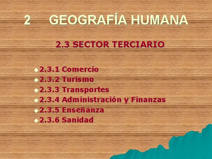 2 GEOGRAFÍA HUMANA 2. 3 SECTOR TERCIARIO u 2. 3. 1 Comercio u 2.