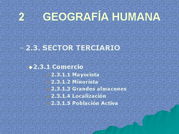 2 GEOGRAFÍA HUMANA – 2. 3. SECTOR TERCIARIO u 2. 3. 1 Comercio u