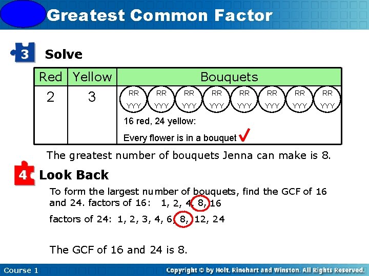 4 -3 Greatest Common Factor 3 Solve Red Yellow 2 3 Bouquets RR RR