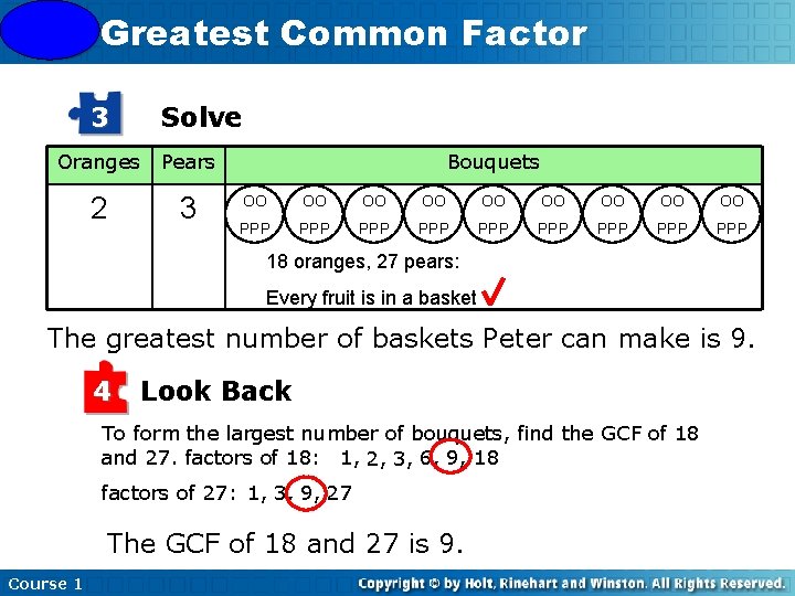 4 -3 Greatest Common Factor 3 Solve Oranges Pears 2 3 Bouquets OO OO