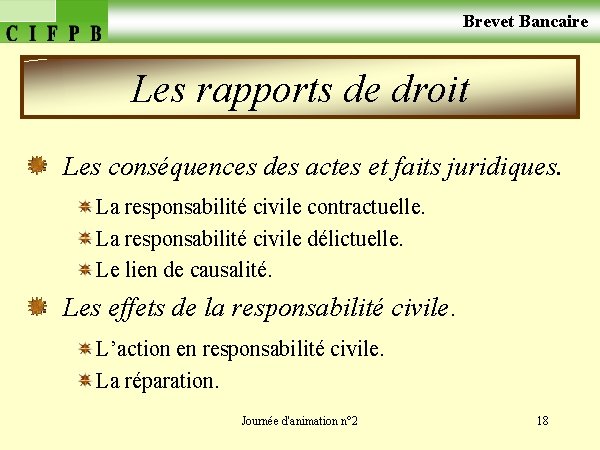  Brevet Bancaire Les rapports de droit Les conséquences des actes et faits juridiques.