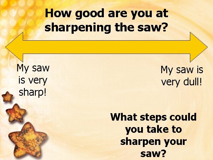 How good are you at sharpening the saw? My saw is very sharp! My