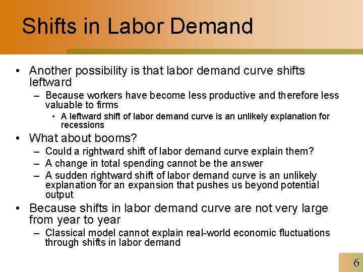 Shifts in Labor Demand • Another possibility is that labor demand curve shifts leftward