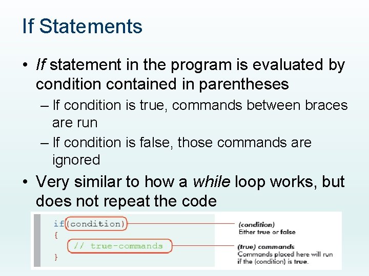 If Statements • If statement in the program is evaluated by condition contained in