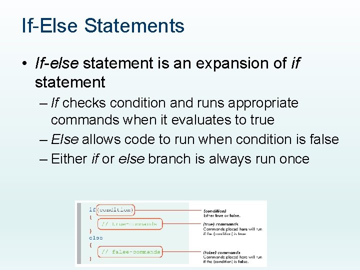 If-Else Statements • If-else statement is an expansion of if statement – If checks