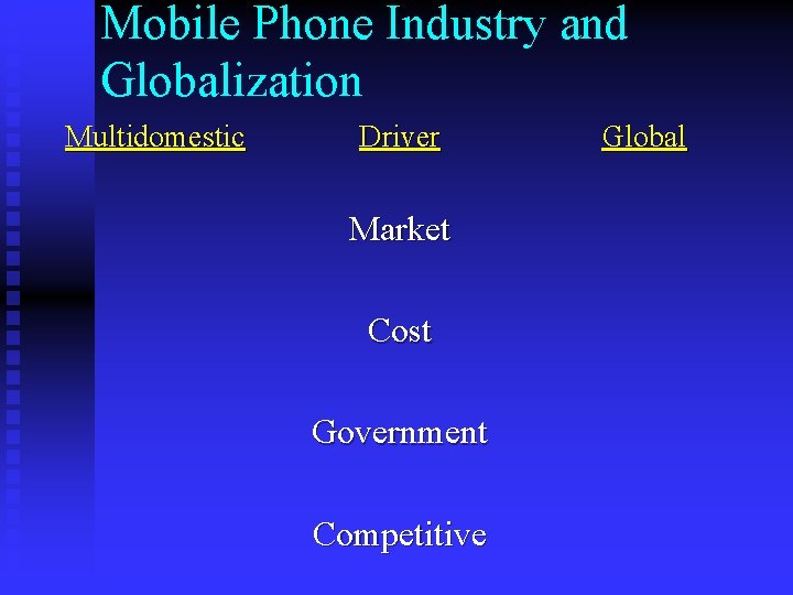 Mobile Phone Industry and Globalization Multidomestic Driver Market Cost Government Competitive Global 