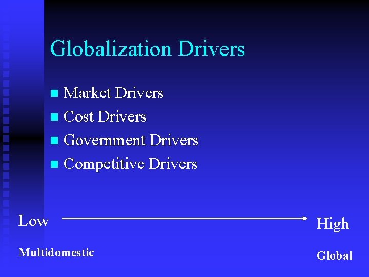 Globalization Drivers Market Drivers n Cost Drivers n Government Drivers n Competitive Drivers n