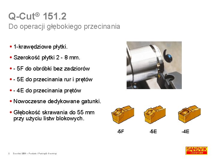 Q-Cut® 151. 2 Do operacji głębokiego przecinania 1 -krawędziowe płytki. Szerokość płytki 2 -