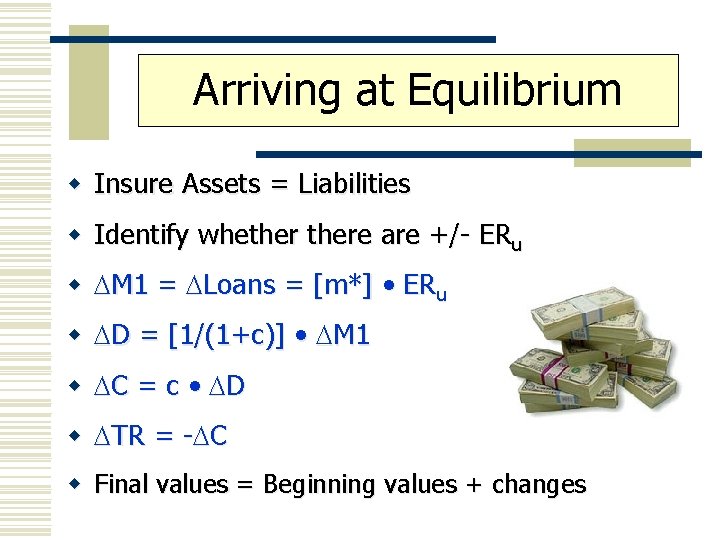 Arriving at Equilibrium w Insure Assets = Liabilities w Identify whethere are +/- ERu